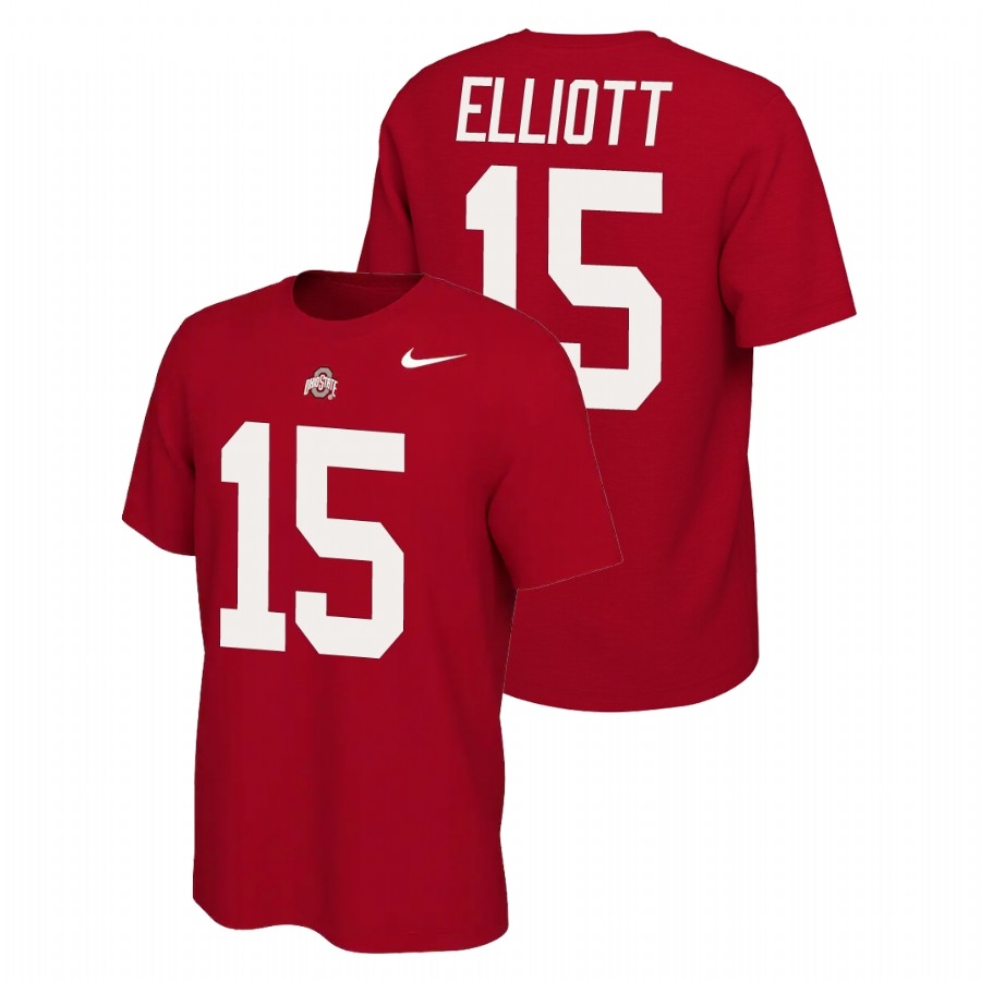 Ohio State Buckeyes Men's NCAA Ezekiel Elliott #15 Scarlet Name & Number Retro Nike College Football T-Shirt UJO5849XP